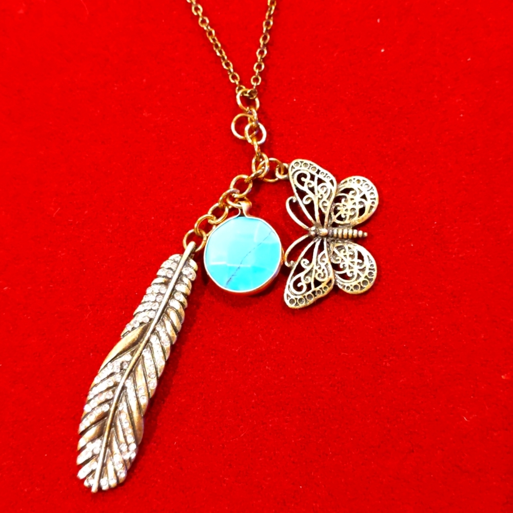 4 for $20 Fashion Jewelry Gold Colored Necklace Beads Charms Feather Butterfly